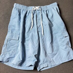 RS Surf Mens Swim Trunks Light Blue Cargo Board Shorts Mesh Lined Size XL